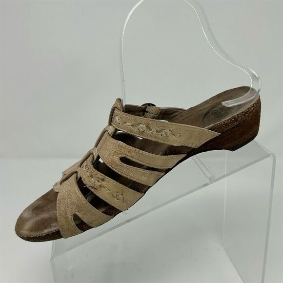 Abeo Women's Brown Leather Slide Sandals Size 9 Neutral Wedge Heel Summer - Picture 3 of 10
